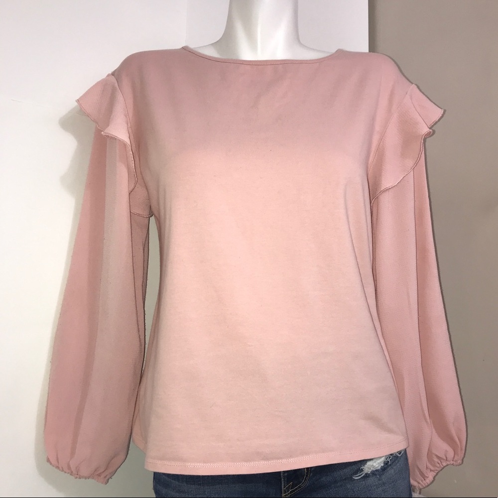 Massini Blush Pink Ruffled Long Bell Sleeve Top